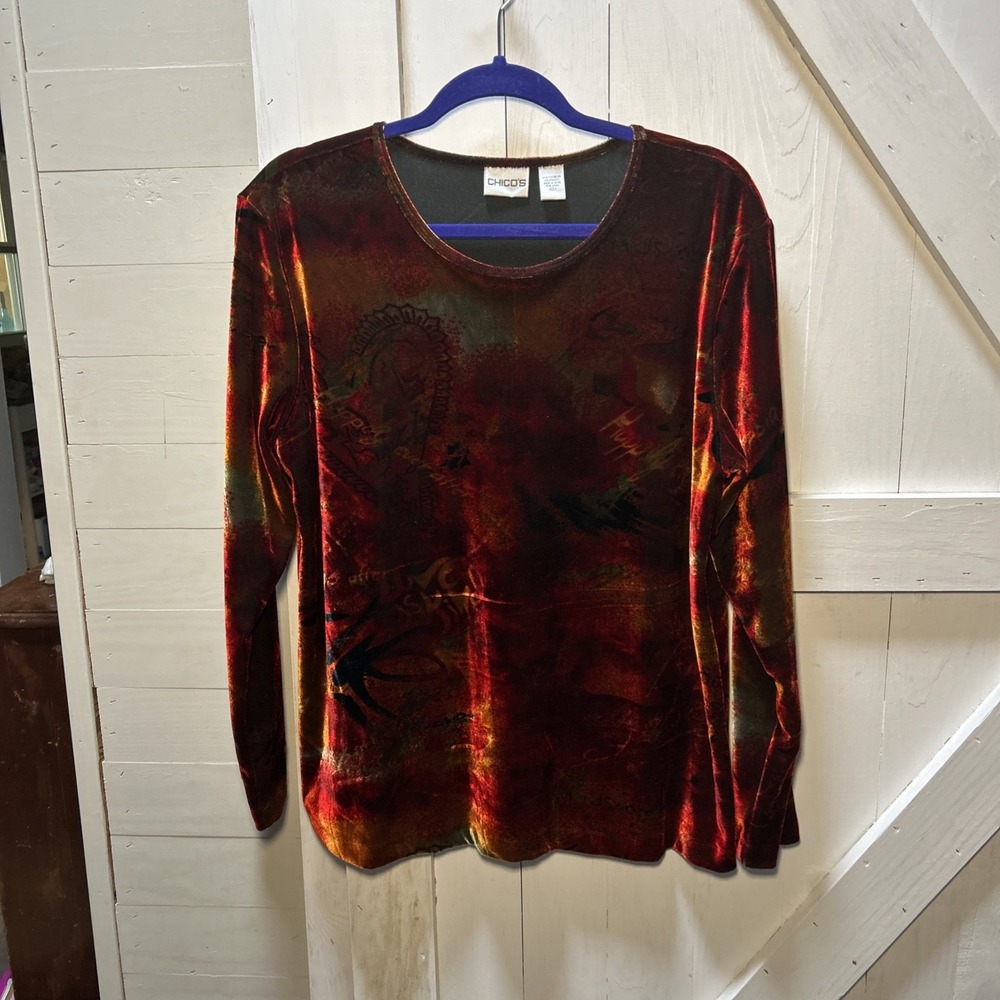 Chico's Happily Ever After Top Women's 3 Velvet Long Sleeve Whimsigoth